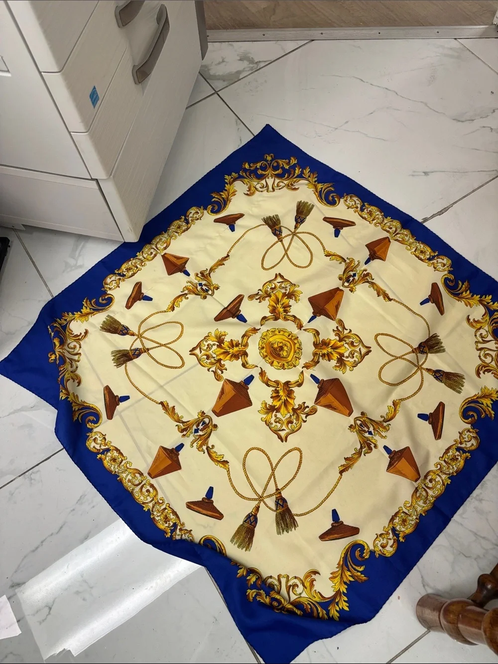 Luxury Blue & Cream Decorative Silk-Feel Scarf for Home Dining/#010 (earc 81226)